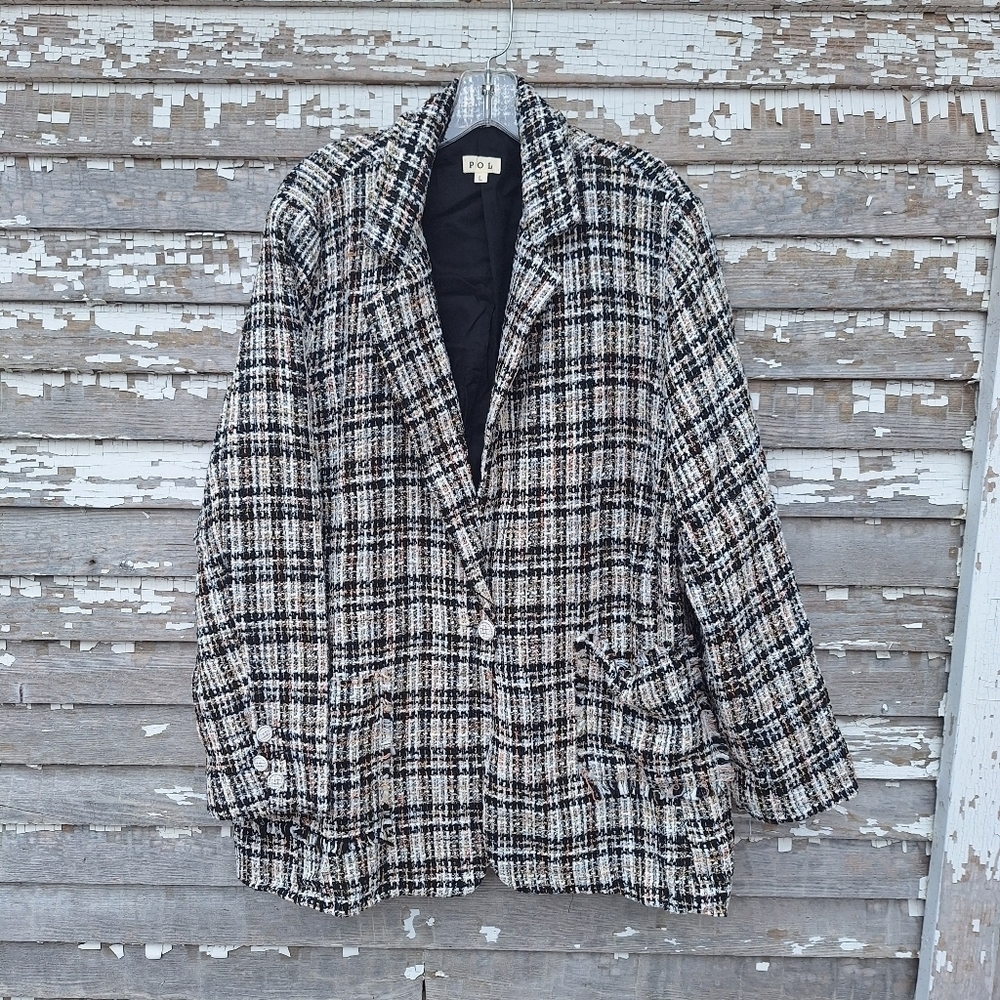 POL Evie Boucle Tweed Jacket Oversized Blazer Size Large
